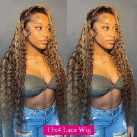 Perruque Lace Wig brésilienne bouclée ondulée, cheveux humains ombré HD, 13x6, à reflets, 13x4, pour femmes 2