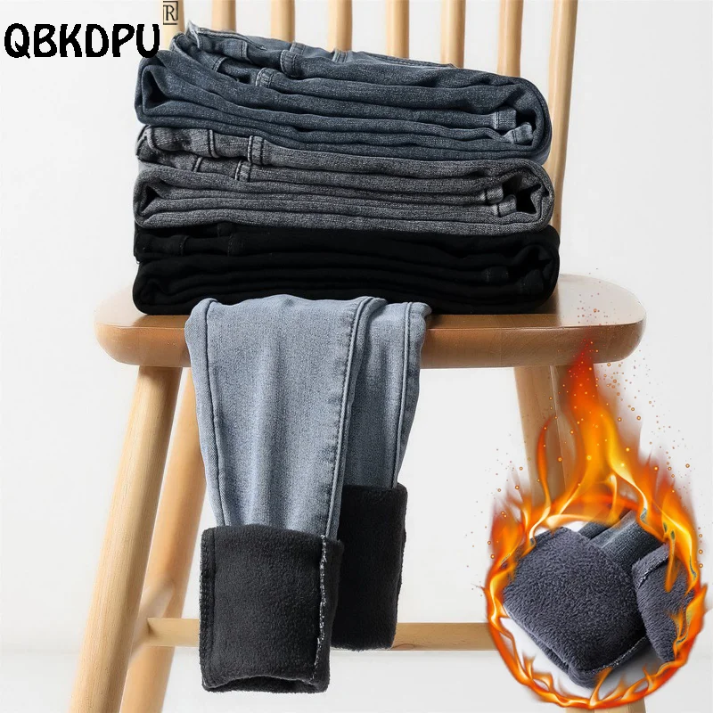 

Thicken Plus Velvet Pencil Jeans Women 2023 Winter Vintage Stretch Vaqueros High Waist Denim Leggings Skinny Pants Warm Capris