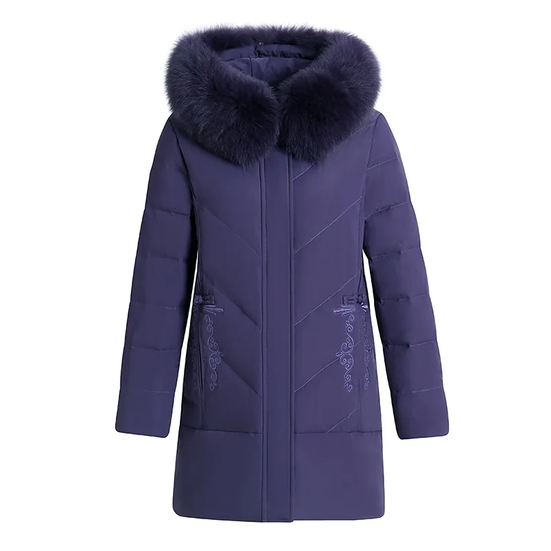 Real Fox Fur Collar White Duck Down Down Jacket Women's Middle Long 2021 New Winter Clothes Middle-aged and Old People Loose Yrf