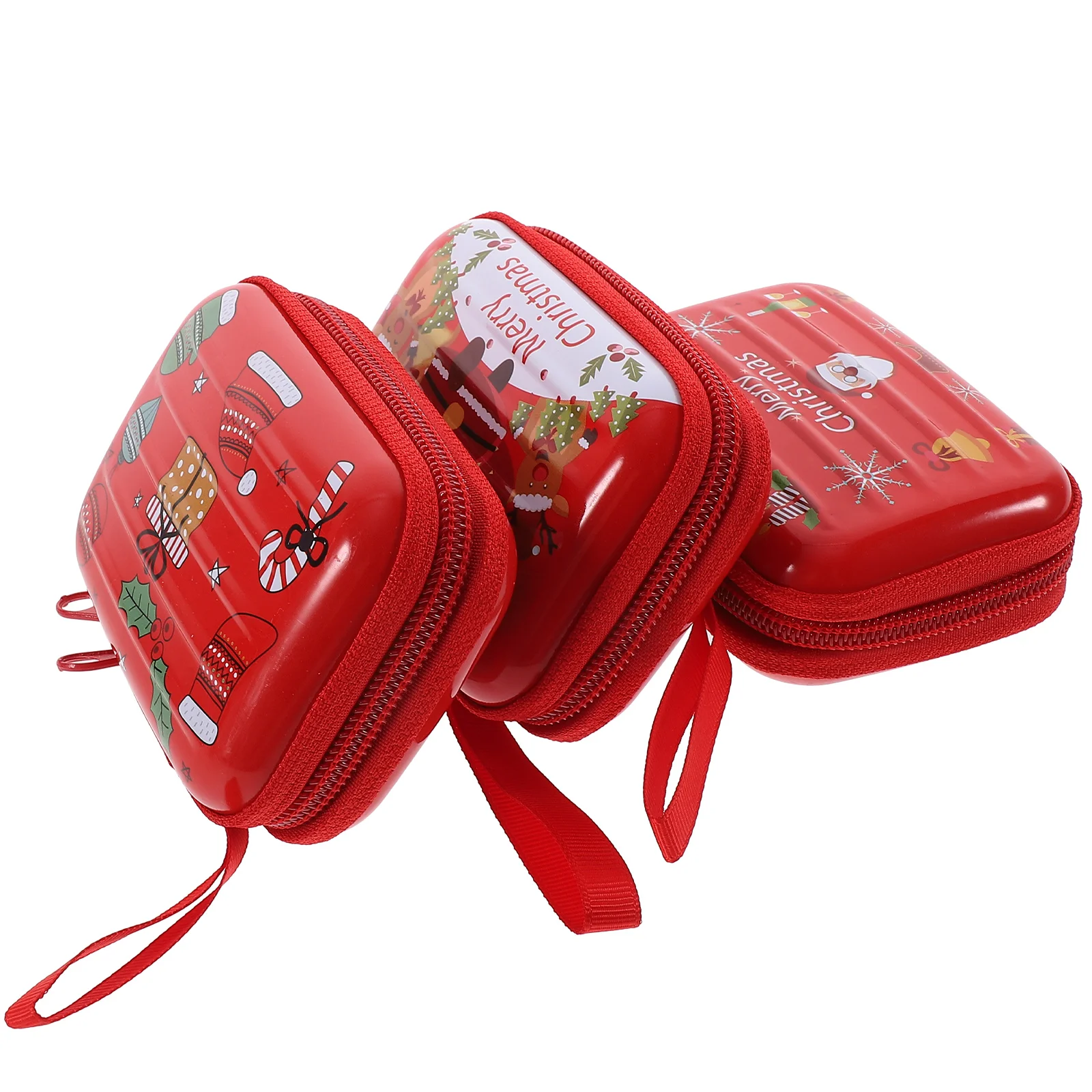 

3pcs Christmas Tinplate Coins Storage Bags Small Purse Square Shaped Change Tin Boxes