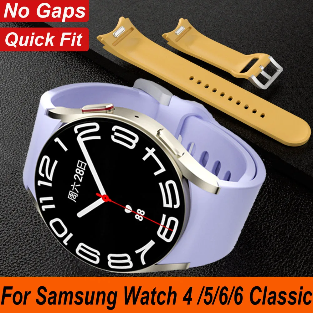 

No Gaps Quick Fit Silicone Strap For Samsung Galaxy Watch 6Classic 47mm 43mm Bracelet Galaxy Watch 4 5 6 40 44mm 5Pro 45 42 46mm
