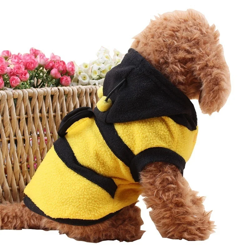 Bee Pet Puppy Coat Apparel Outfit Fleece Clothes Dog Cat Hoodie Fancy Costume Halloween Cosplay Sweater Dog Hoodies