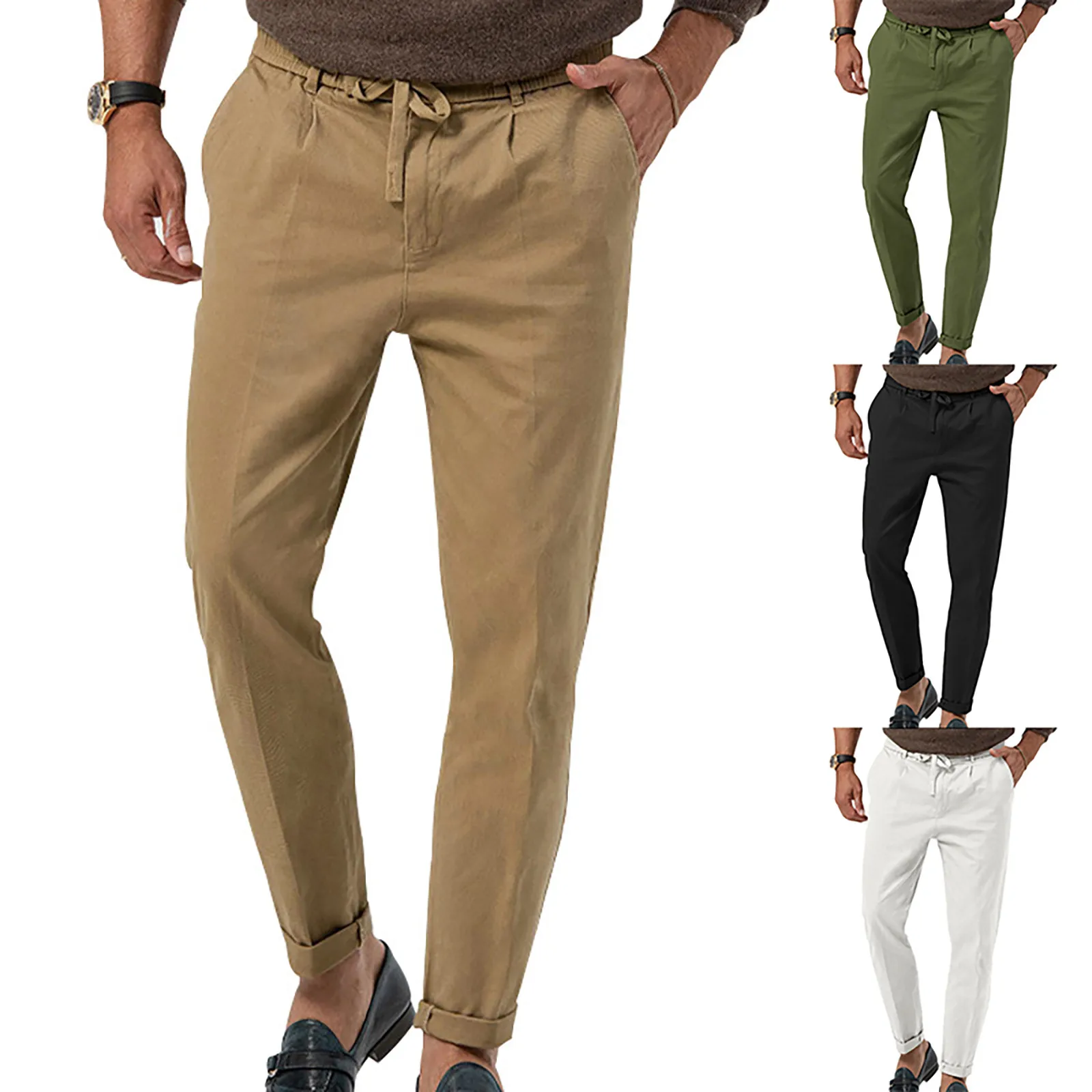 Men's Cotton Linen Pants Solid Casual Loose Men Clothing Elastic Waist Breathable Fitness Pants Pantalon Homme Pencil Pants 1