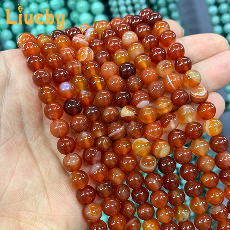 

4/6/8/10/12/14MM Natural Stone Red Line Agate Pearl Round Beads DIY Fashion headwear Ear Studs for Jewelry Making 15" Wholesales