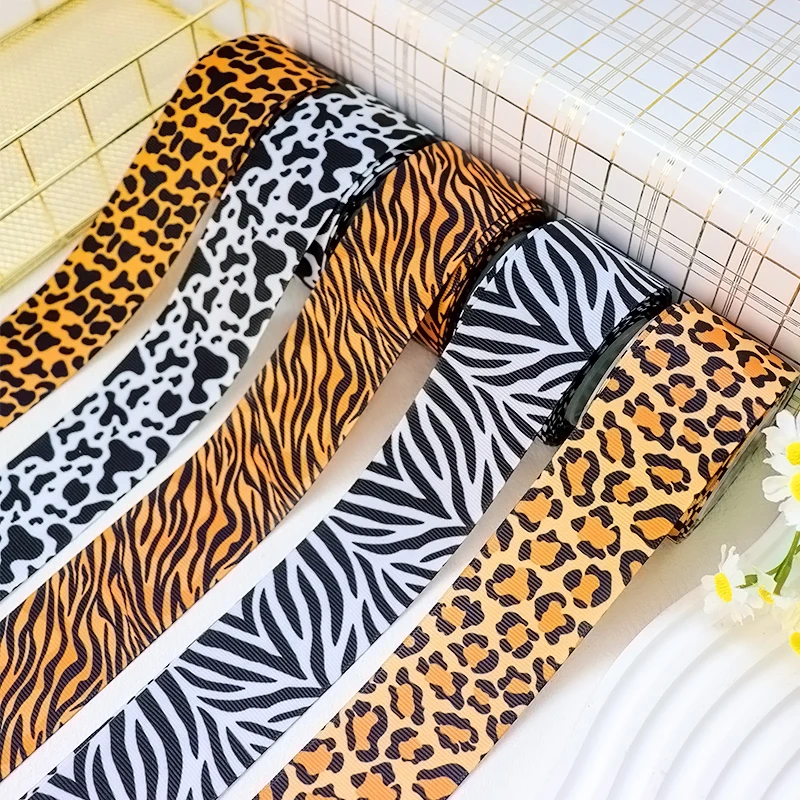 

38mm Leopard Zebra Milk Cow Animal Printed Grosgrain Ribbon For DIY Hairbows Sewing Accessories Craft Supplies