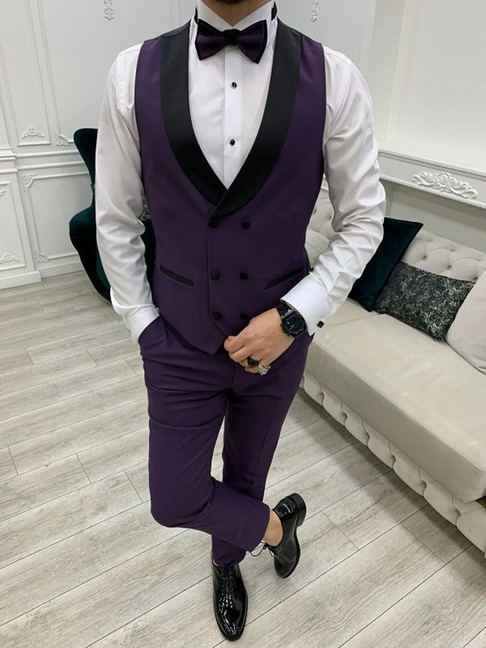 

Purple High Quality Men's Suits Good Sewing Blazer For Wedding Prom Wear Three Pieces (Jacket+Pants+Vest) Conjuntos De Chaqueta