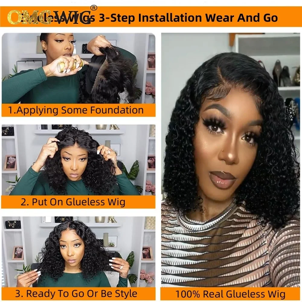 4x4/5x7 Glueless Ombre Honey Brown 4C Edges Curly Bob Human Hair Wig For Black Women 360 Wear And Go Kinky Curly Pre Plucked