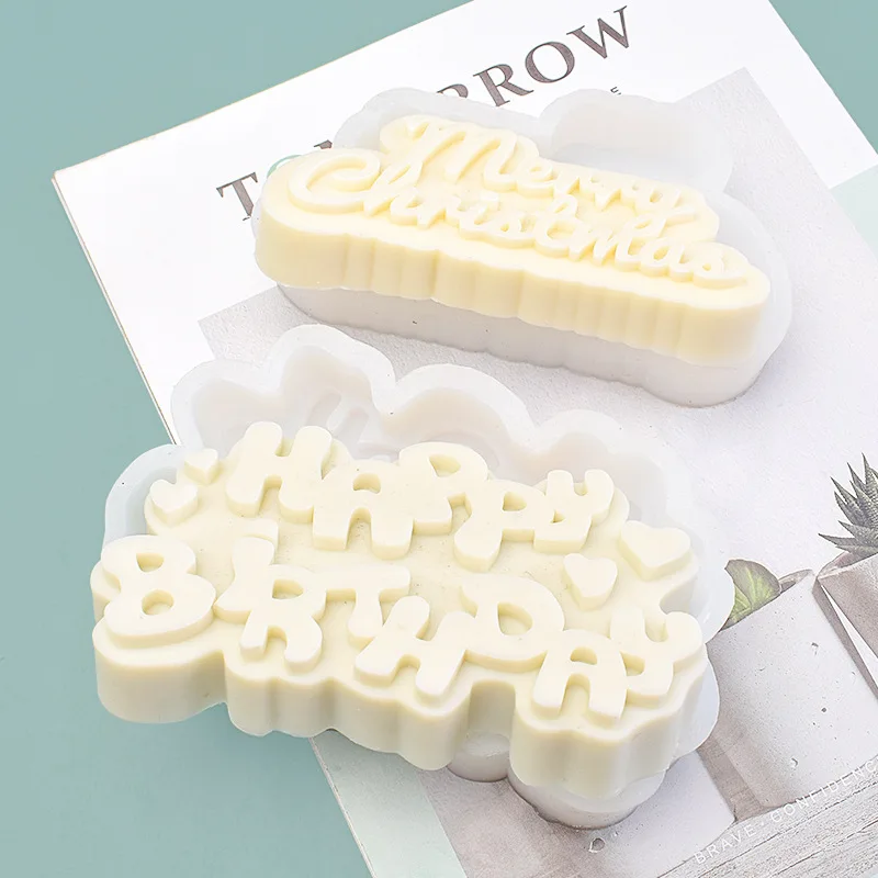 DUBENS Merry Christmas Joyeux Noël Anniversaire Silicone Moule Bougie