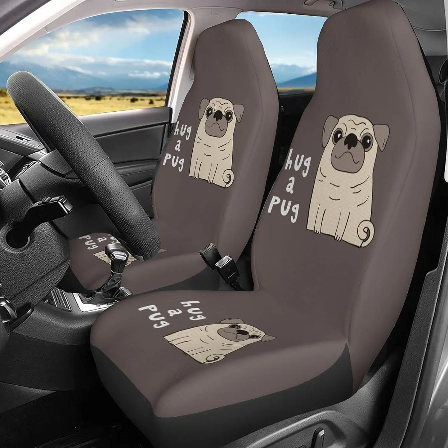 

Car Seat Covers Set 2Pcs Funny Pug Universal Front Car Seats Vehicle Enterior Protector Suitable Fits Most Car Auto SUV Sedan