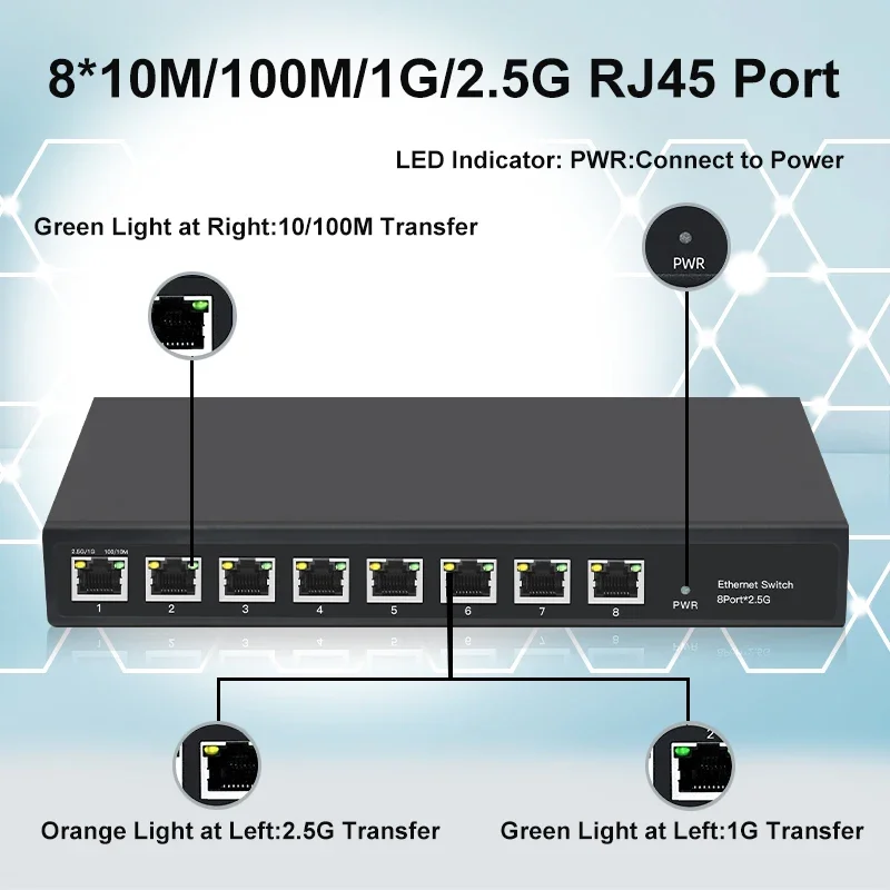 OMAY 5/8 RJ45 포트 2.5Gb 이더넷 스위치, 2.5 GBASE-T 네트워크 스위치, 10 기가비트 업 링크 플러그 앤 플레이 허브, 인터넷 스플리터 팬리스
