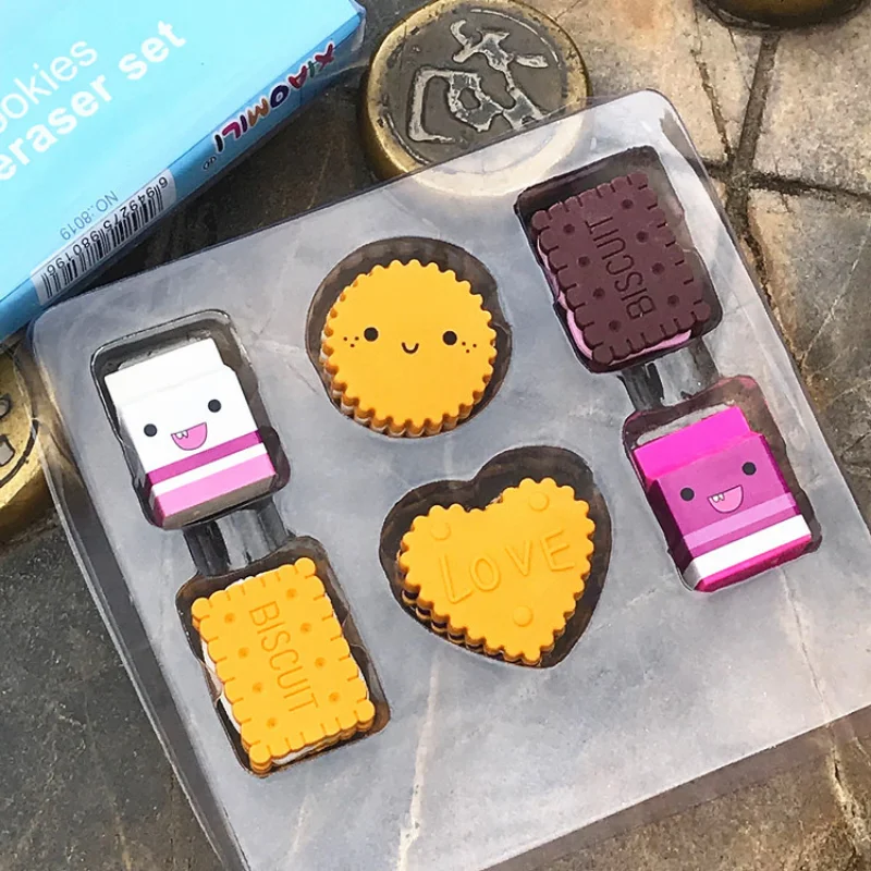 Biscuit Eraser 6pcs/pack Kawaii Cartoon Boxed Milk Cute Stationery School Girl Student Supplies Party Material