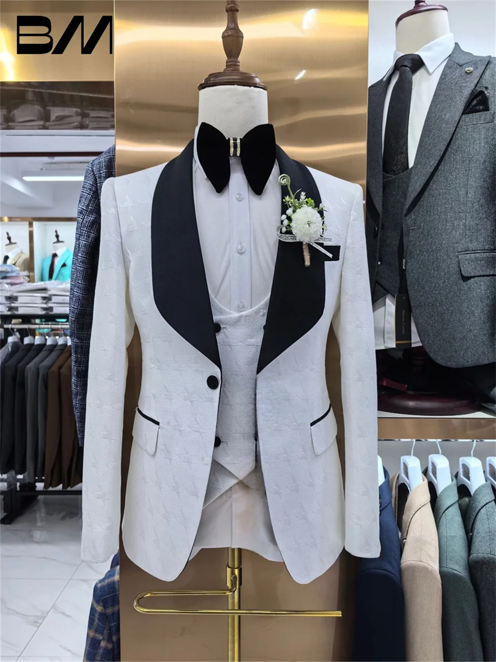 BRLMALL-Men's Suit set For Formal Office Meeting Handsome Wedding Suit Host Party Suit Blazers Pant Vest Fashion Printed Suit