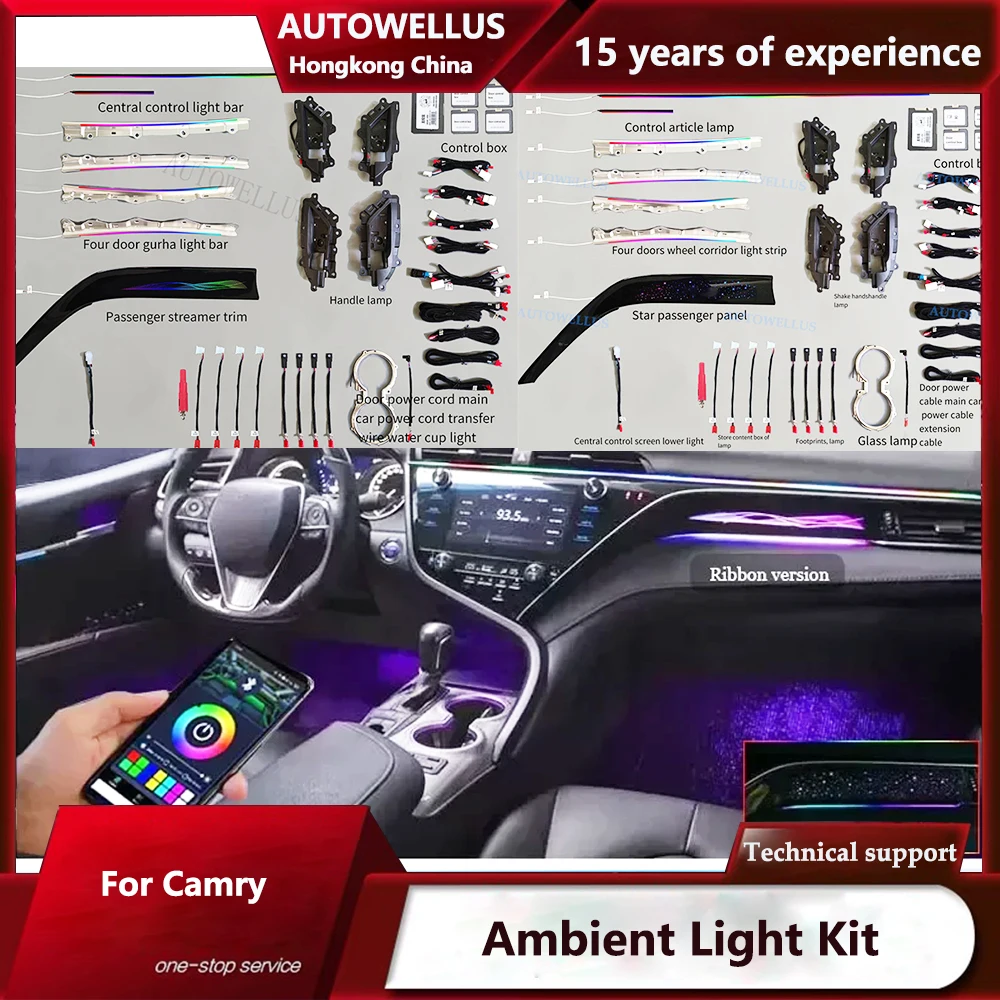 

LED Atmosphere Lamp For Camry 8th Xv70 2018-2023 Ambient Light Kit Ambilight Interior Ambiental Backlight 256 Color