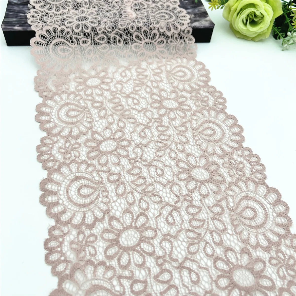 3y/lot Width7 5/8 inch (19.50cm) Blush Pink Elastic Stretch Lace Trim 6