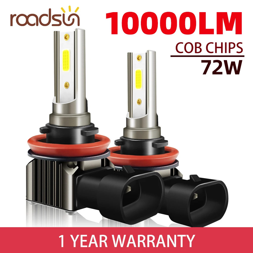 Roadsun 2pcs 10000lm H11 Headlight H1 H4 H7 9006 Hb4 9005 Hb3 6000k Led