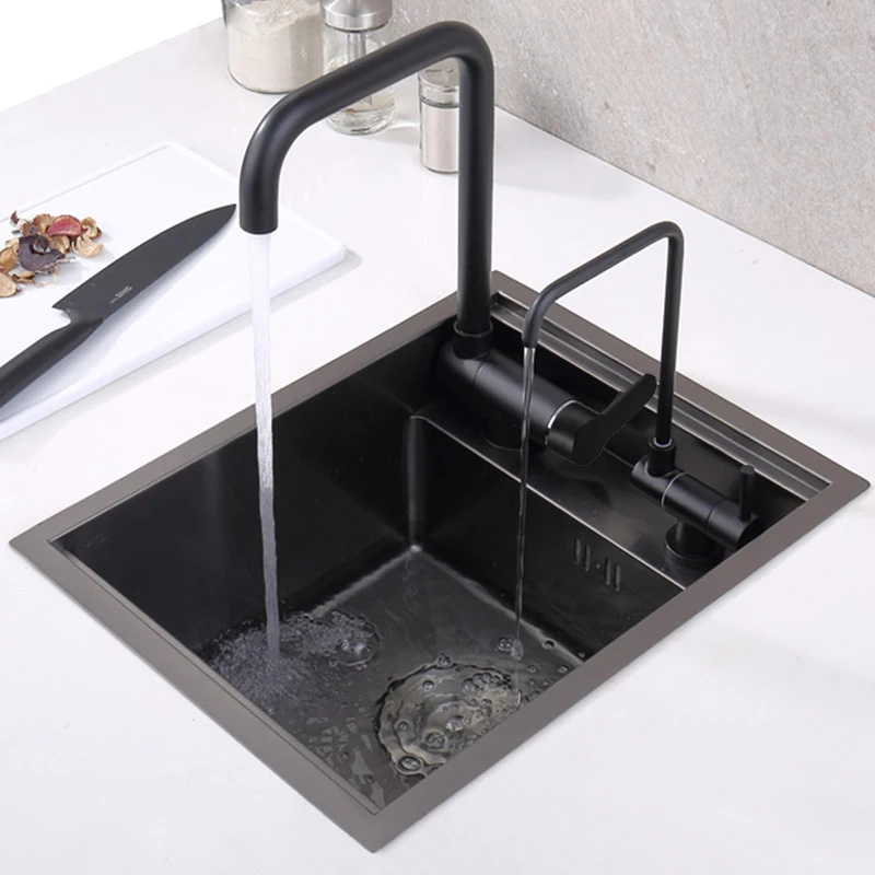 New Nanometer Black 304 Stainless Steel Handmade kitchen Bar Counter Sink Cover hidden Single Kitchen Small Size Kitchen Sink