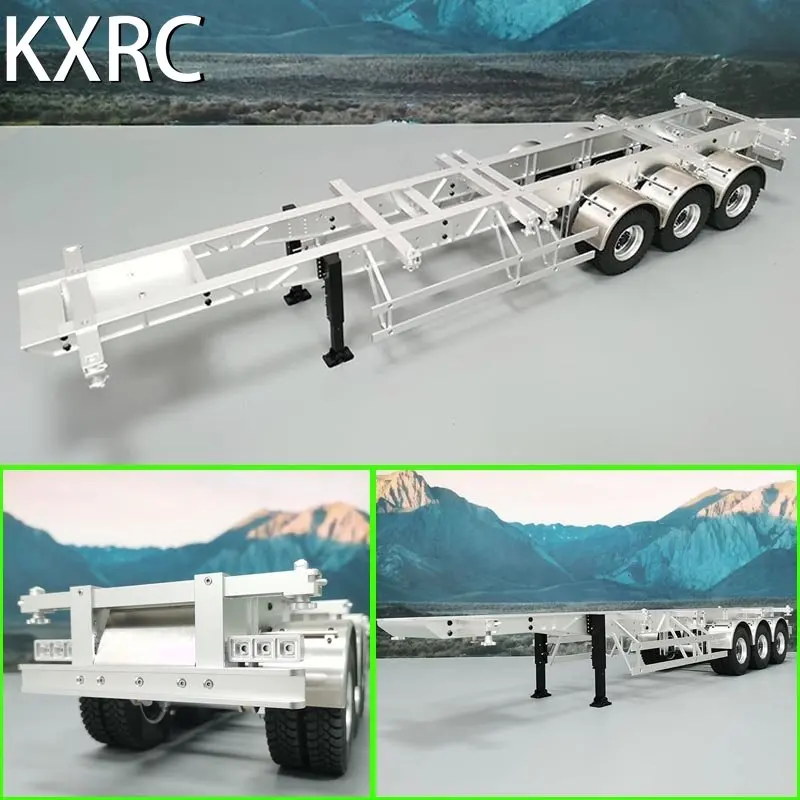 

40 Feet Metal 3 Axle Semi Trailer for 1/14 Tamiya RC Truck Tipper Scania 770S R620 Benz Actros 3363 Volvo MAN TGX LESU Car Parts