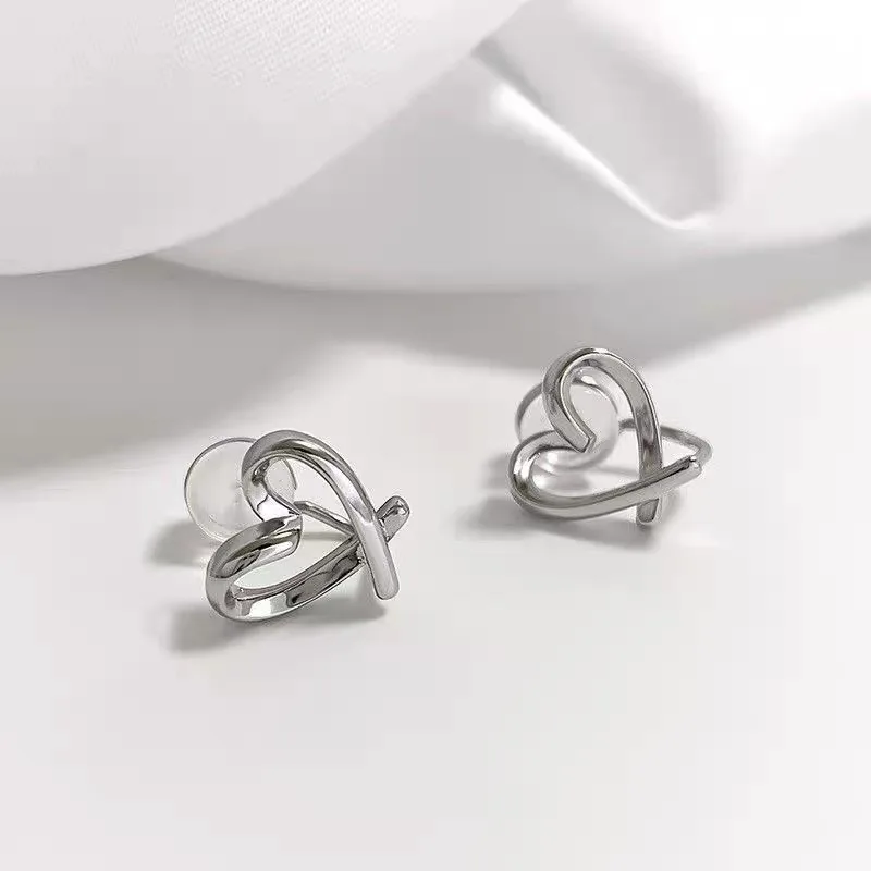 1/2pairs Simple Heart Clip on Earrings Women Girls No-Piercing Silicone Hollow Love Ear Studs Cuff Korean Earrring Clips Jewelry 4