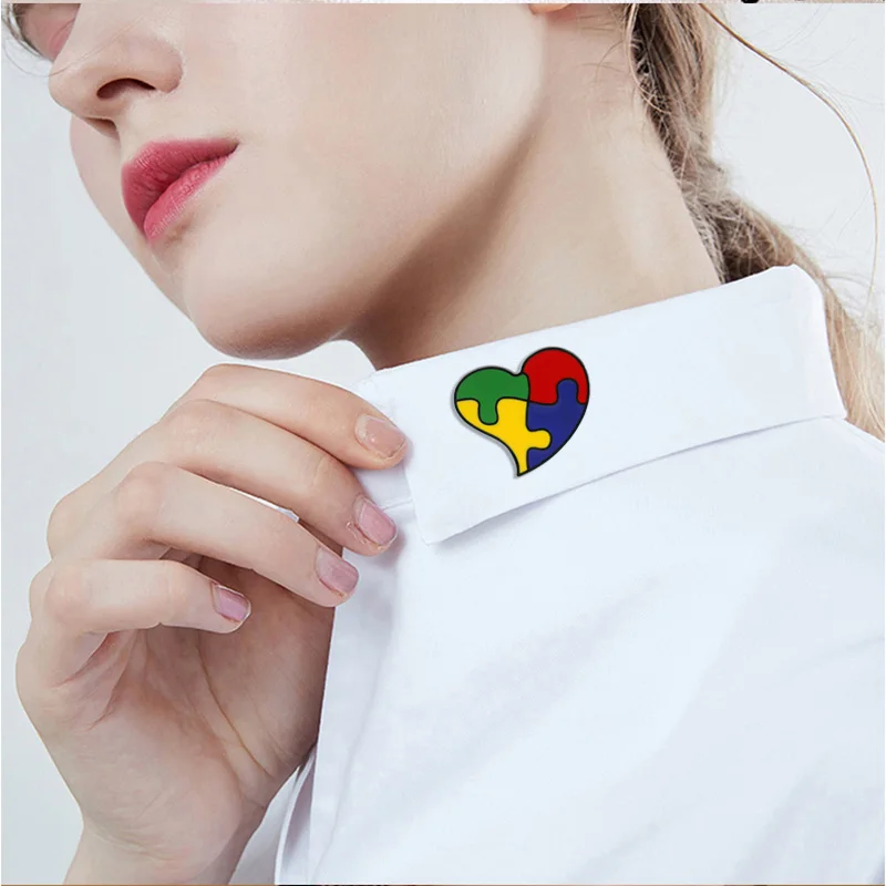 Autism Brooch Colorful Puzzle Lapel Pin Health Awareness Badge Encouragement Student School Bag Accessories Jewelry Gift