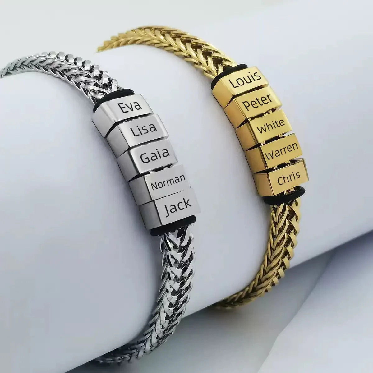 MaiLun1pcCustomizedNamesBeadedMenBraceletStainlessSteelMenJewelryGiftforFather