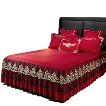 Estilo europeu saia de cama tencel bordado espessamento capa protetora capa folha 1.5m 1.8m colchas rainha