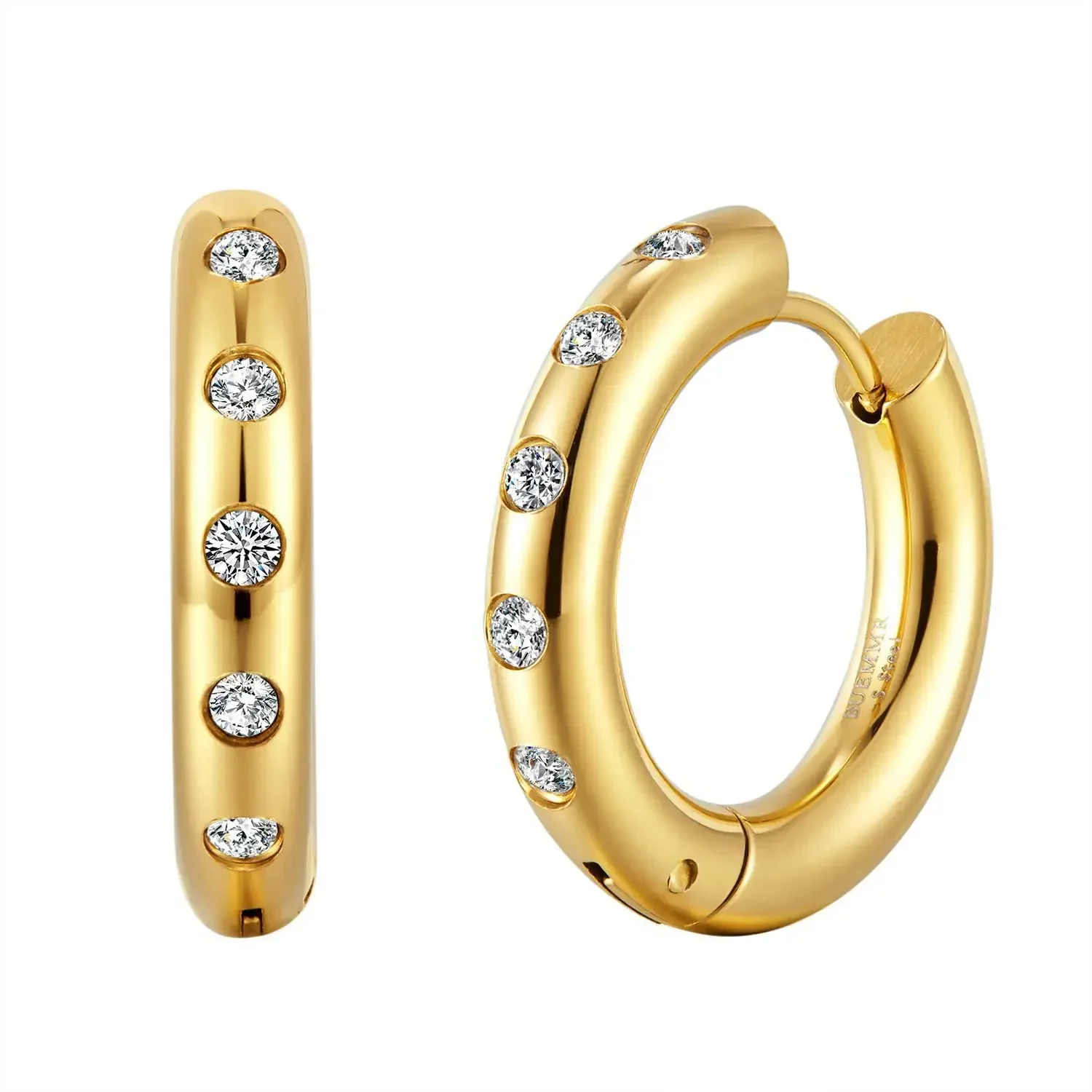 

Fashion Stainless Steel Round Ear Clip Women Rhinestone 18K Gold Plated Exquisite Small Earrings Titanium Steel Hoop Earring