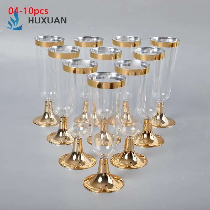 10pcs New Plastic Champagne Flutes Disposable Clear Plastic Champagne Glasses For Parties Glitter Clear Cup Red Wine plastic cups plastic champagne flutes