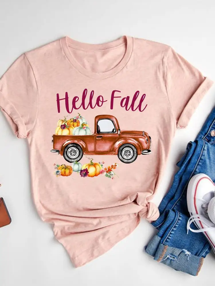 Halloween Fall Autumn T-shirt Ladies Thanksgiving Love Pumpkin Spice Basic Tee Top Clothes Women Graphic Print T Shirt173_voghion.com