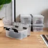 6 Pack, BPA-Free Plastic Gasket Box with Tight Latch and Seal, Stackable Nestable Tote Tub - Clear/Black 5