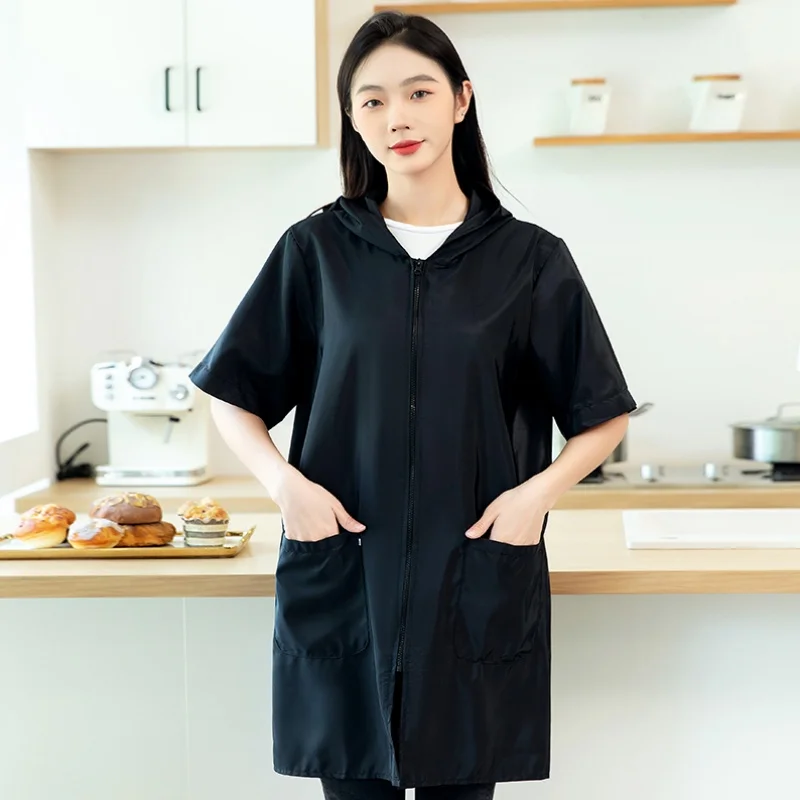 Women's Apron Short Sleeved Waterproof And Oil Resistant Fabric Kitchen And Home Coat Work Clothes Half Sleeved Pet Clothing 2