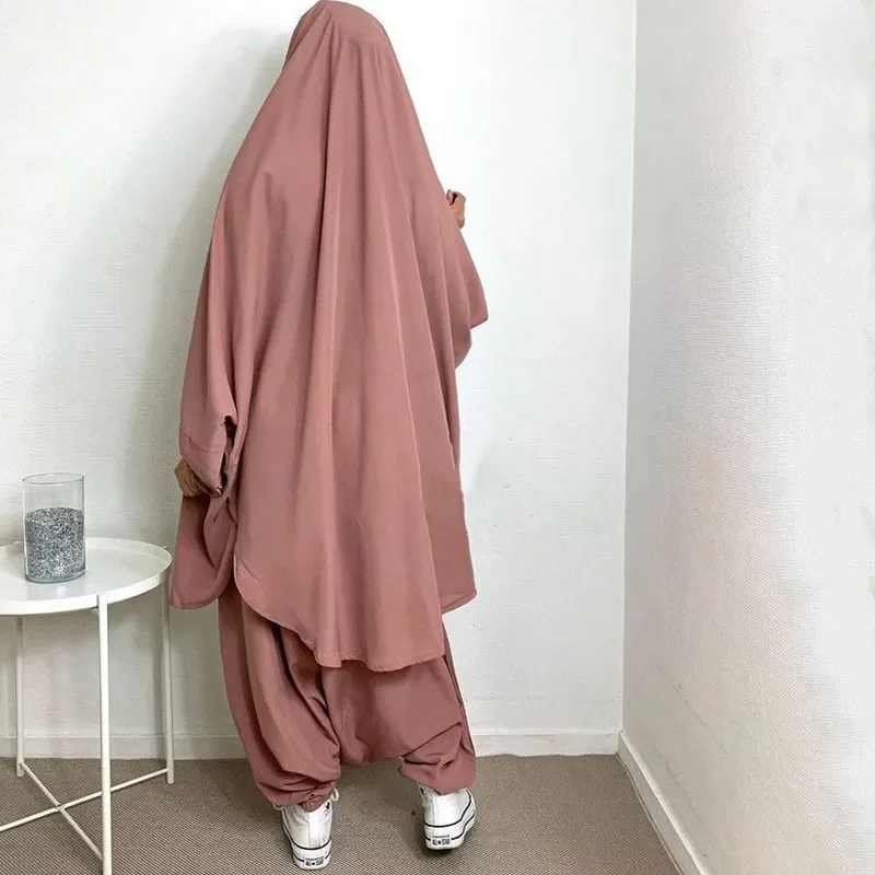 Ramadan Djellaba 2 Piece Muslim Sets Paryer Garment Abaya Women Long Khimar Hijab Dress Pant Suits Abayas Islamic Clothing Niqab