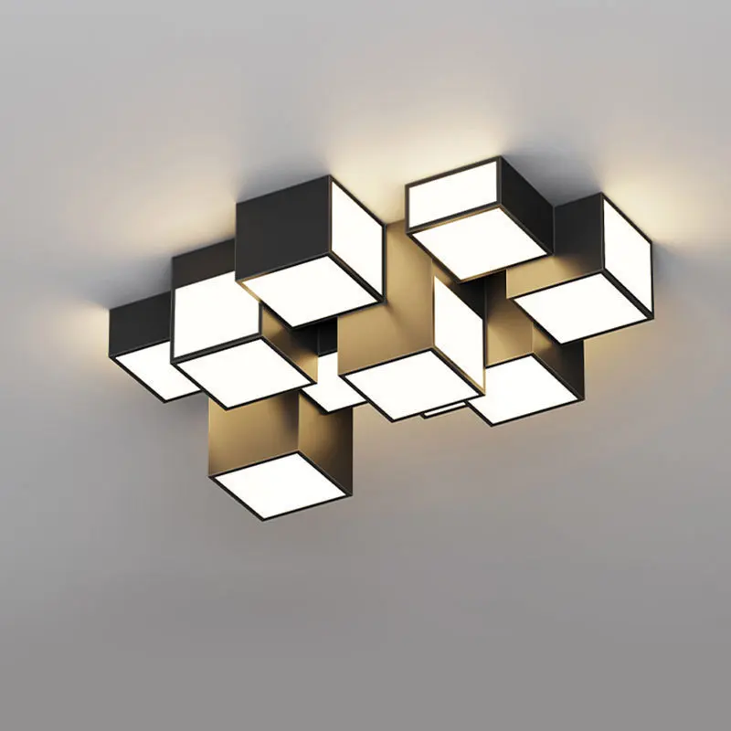 Modern Minimalist Bedroom Black And White Box Light Square Ceiling Lights Iron Combination Living Room LED Chandeliers Lighting