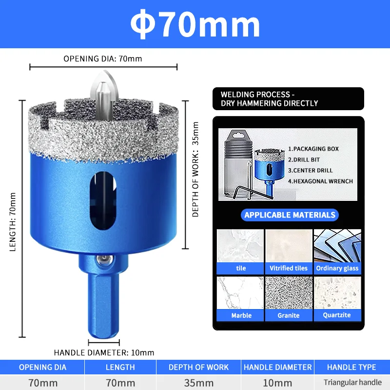 Diamond Coated Hole Saw Set for Glass, Marble, Granite, Stone, and Porcelain