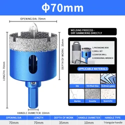 Diamond Coated Hole Saw Set for Glass, Marble, Granite, Stone, and Porcelain (70mm)