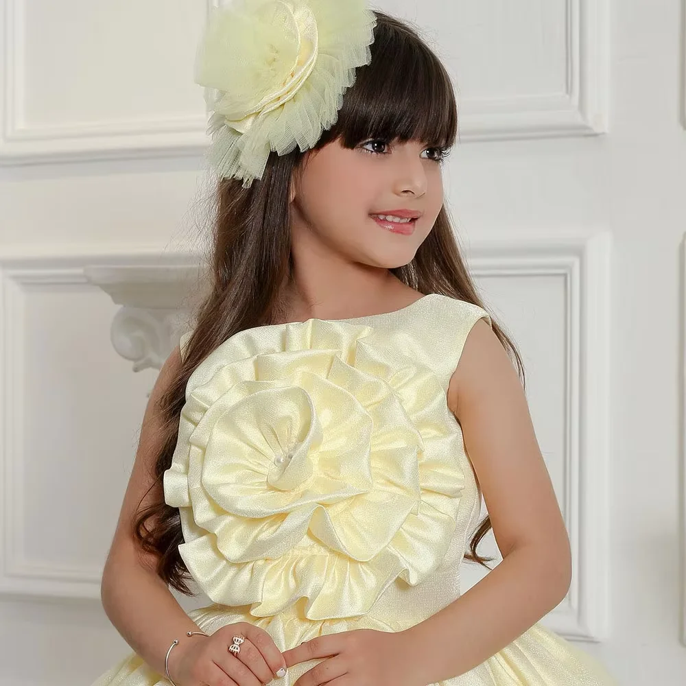 Yellow Flower Girl Dresses Baby for Wedding 3D Floral Knee Length Baby Kids Formal Wear for Photoshoot First Communion Gowns 2