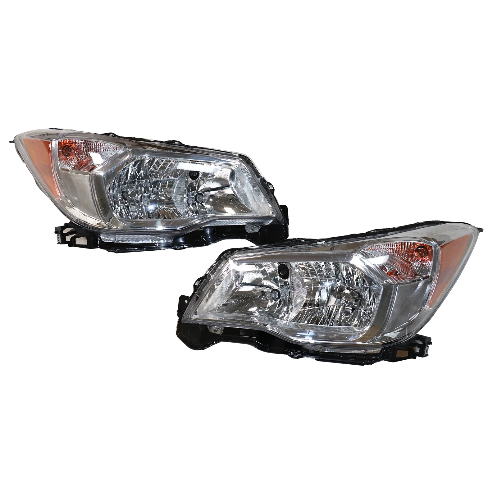 Headlights Set Halogen Chrome Pair For 2014-2016 Subaru Forester 2.5L