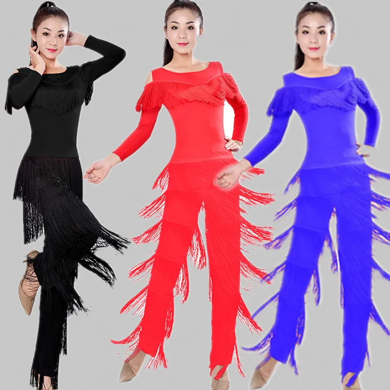 Children Latin Dance Fringed Trousers Girls Modern Ballroom Dancing Long Pants Dancewear Performance Costumes For Kids