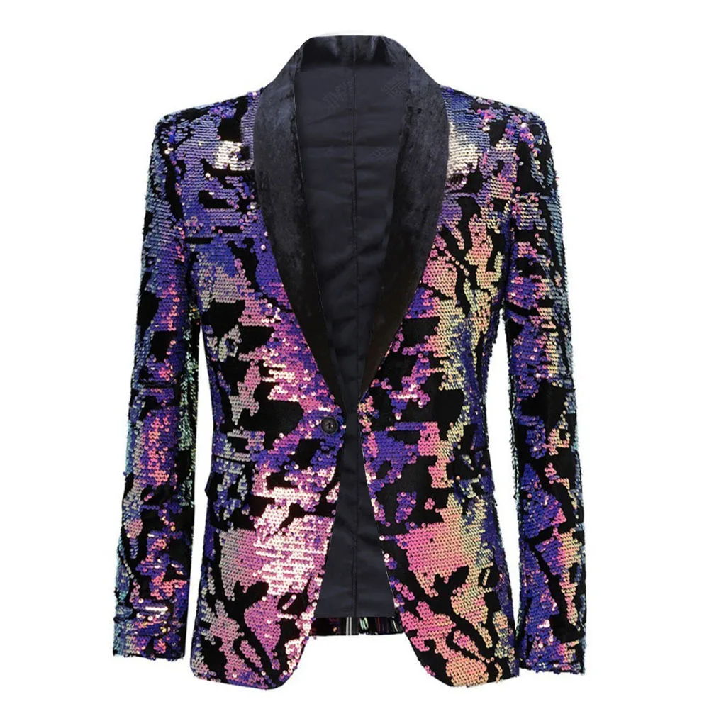 New European and American Stage Velvet Sequin Fashion Handsome Trend European and American Suit Stage Clothes for Singers Men 4