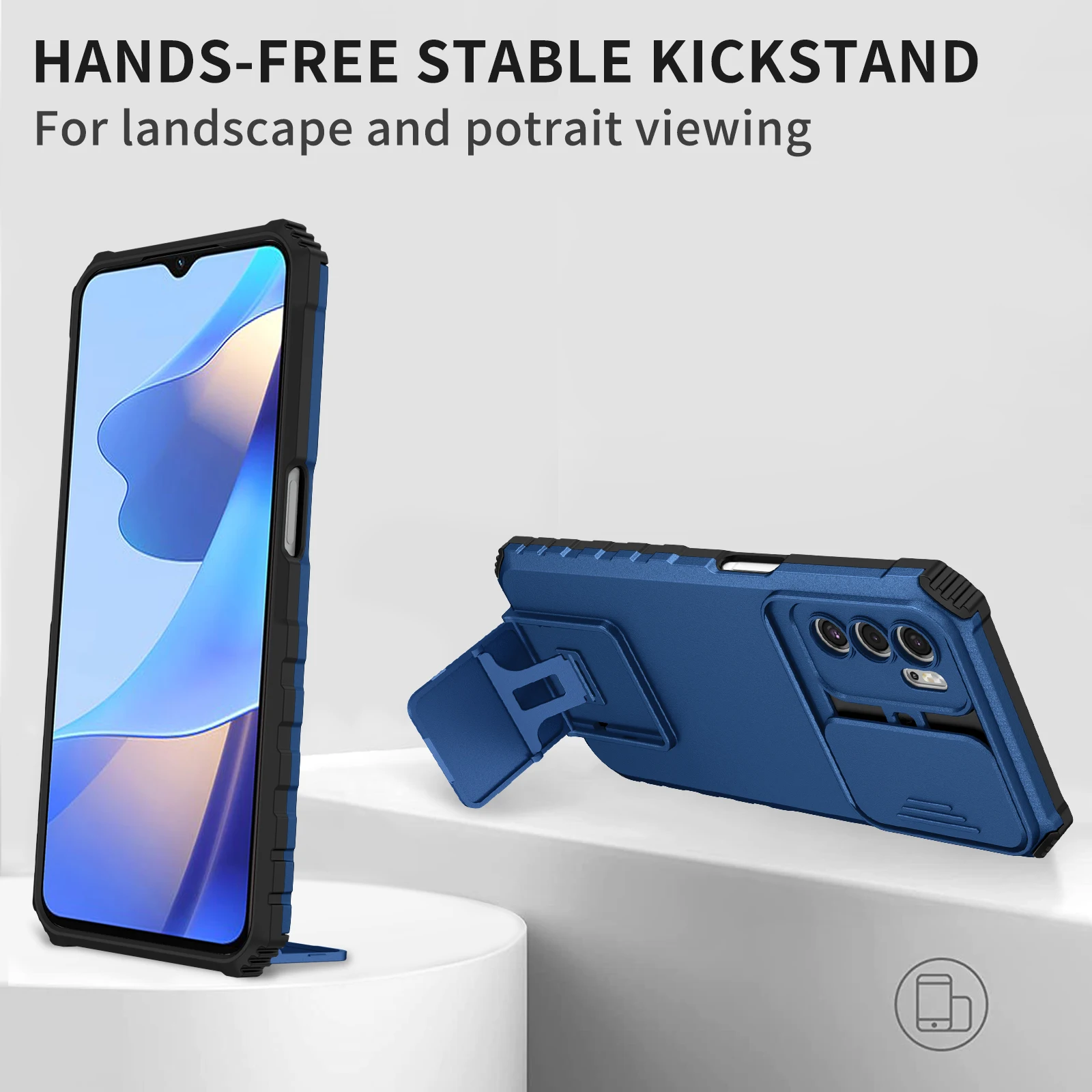 Shockproof Phone Case with Slide Camera Lens Protection and Stand Feature