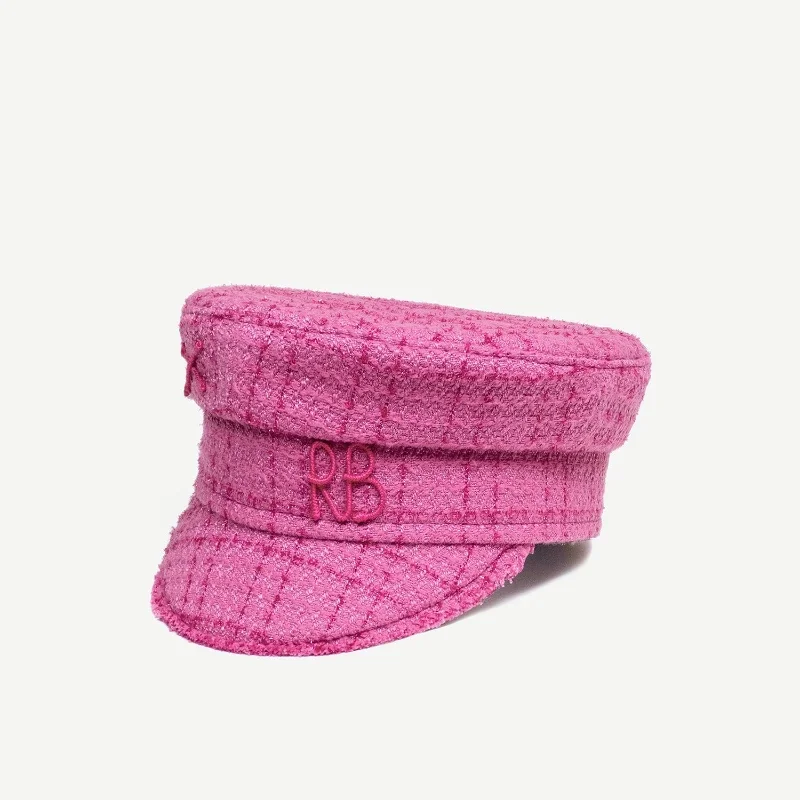 Cotton Newsboy Cap Multifunction Tweed Baker Boy Cap Women Fashion Pink Plaid Letter Newsboy Caps for Four Season