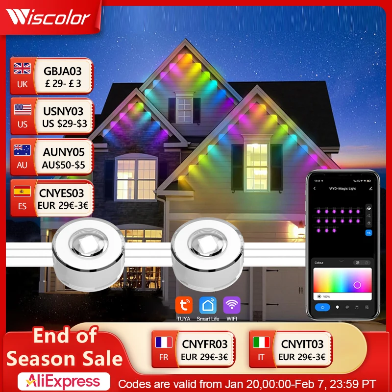 String Lights Smart WIFI RGBIC Eaves Permanent Outdoor Waterproof Work with Alexa Google Assistant Decorative Lights LED String Lights LED Fairy Lights