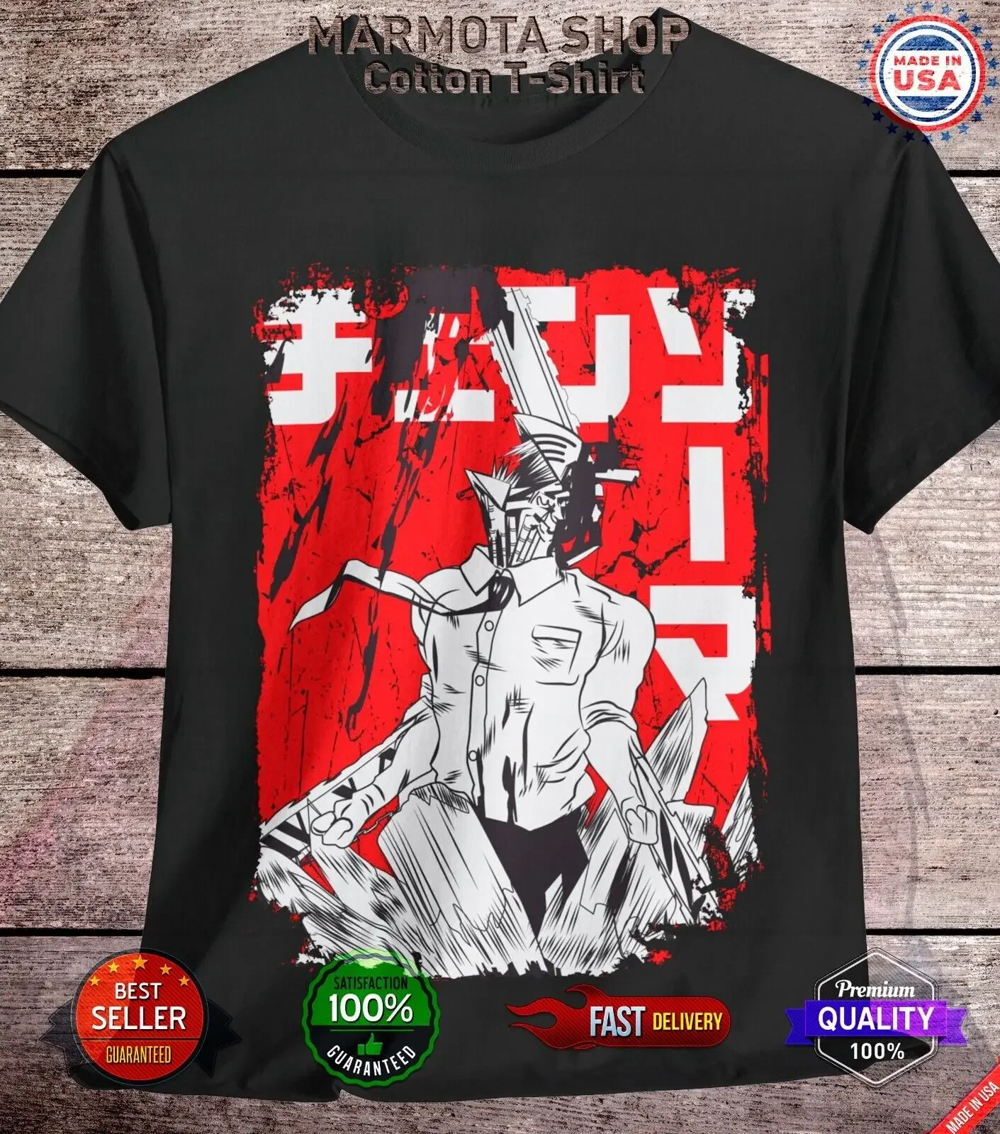 

Denji Chainsaw Man Shirt Anime Tee T-Shirt Pochita Horror Manga Otaku Makima