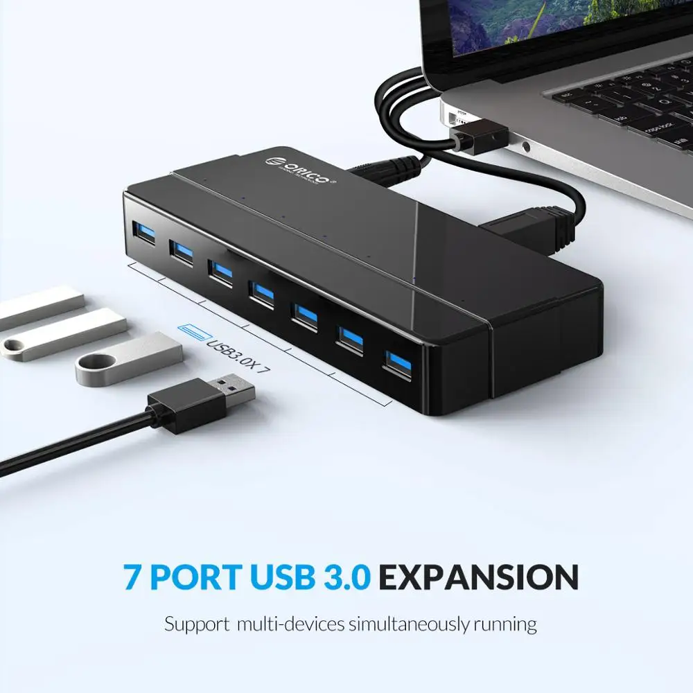 Orico-hub de Alta Velocidade com Adaptador de Energia Divisor Usb Adaptador Otg para Desktop Laptop Acessórios de Computador Portas Usb 3.0 12v - Imagem 4