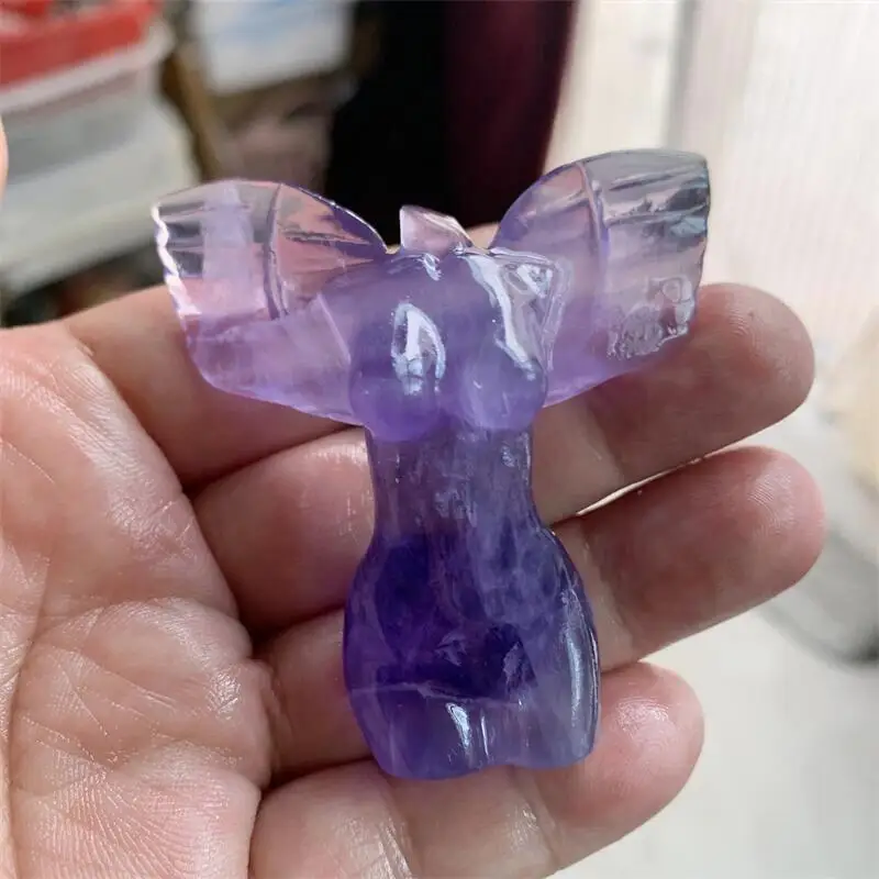 

Natural Fluorite Goddess Angel Crystals And Stones Healing Carving Home Decoration Accessories Room Decor