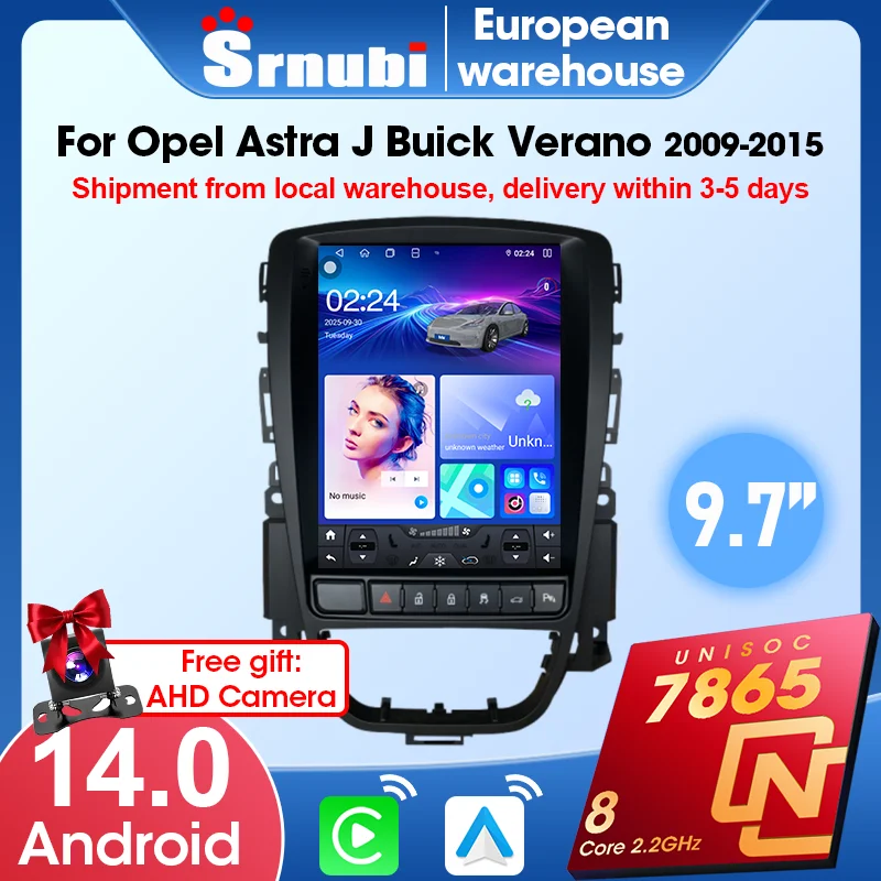 Srnubi 9,7'' CarPlay Android Auto für Opel Astra J Buick Verano 2009 - 2015 Autoradio QLED-Display Tesla-Style Multimedia