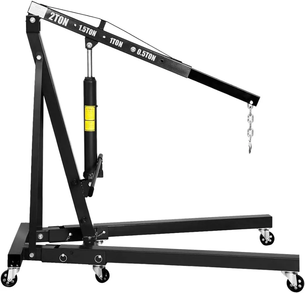 Folding Engine Lift with 6 Wheels, Heavy Duty Steel Hydraulic Shop Engine Crane, Cherry Picker Hoist for Garage
