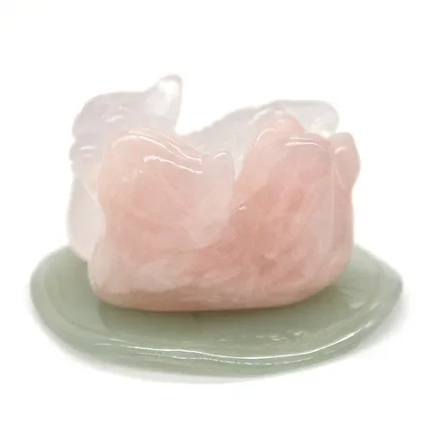 

Rose Quartz Mandarin Duck Set With Green Aventurine Stand Natural Crystal Healing Lover Symbolize Figurine Decor Ornaments