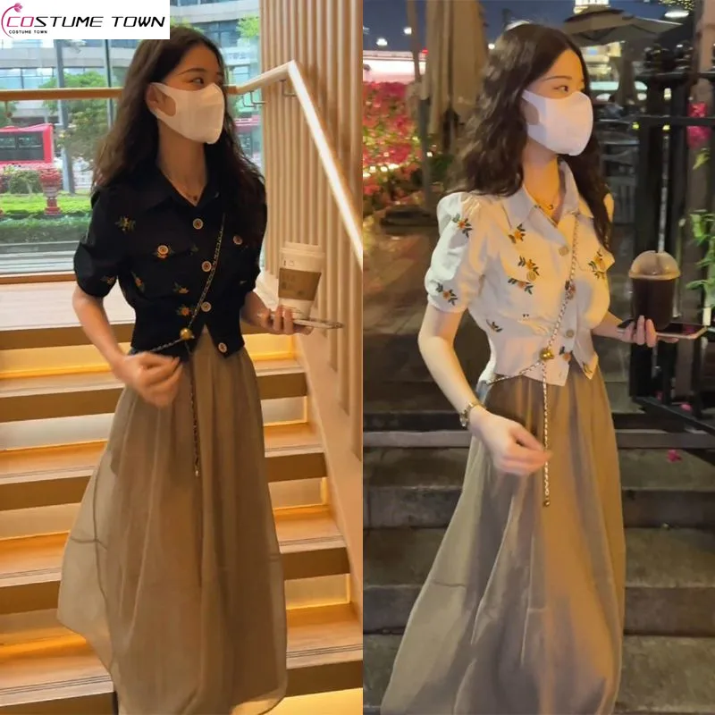 Spring/Summer New Women's Set Printed Short Sleeved Top+Mid Length Super Fairy Yarn Skirt Umbrella Skirt Two Piece Set diamond composite drill bit super hard pdc cutter inserts for well drill 1pc 1304 1308 half piece for geological oil exploration