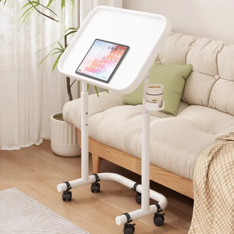 Stainless Steel Mobile Dining Side Table Adjustable Angled Eating Desk Foldable Rolling Table Height-Adjustable Bedside Tray