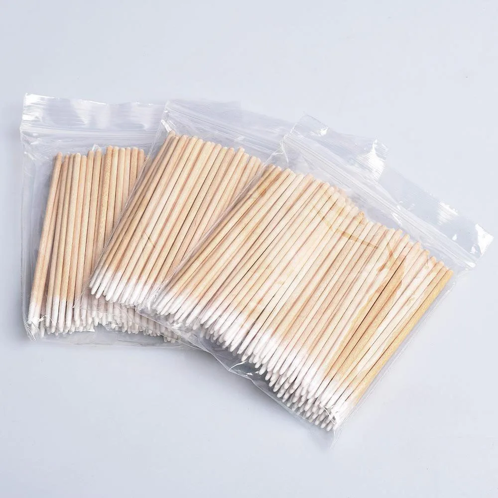 100/200pcs Disposable Sticks With Cotton On The Tip Pointed Wooden Cotton Buds Thin Head Cotton Swabs Makeup Tool Accessories 6